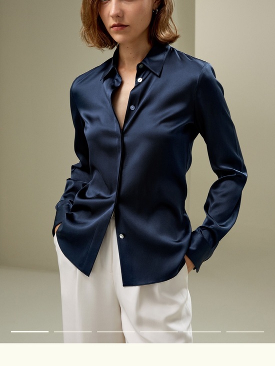 Lilysilk Tops - Lilysilk Navy Blue Button-Down Blouse M NWT